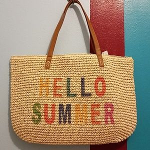 Straw Hello Summer Tote Bag Rainbow Large